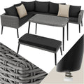 Set Salotto in Rattan con Telaio in Alluminio e Tavolino in Vetro, Cuscini Spessi, Resistente ai UV - Grigio