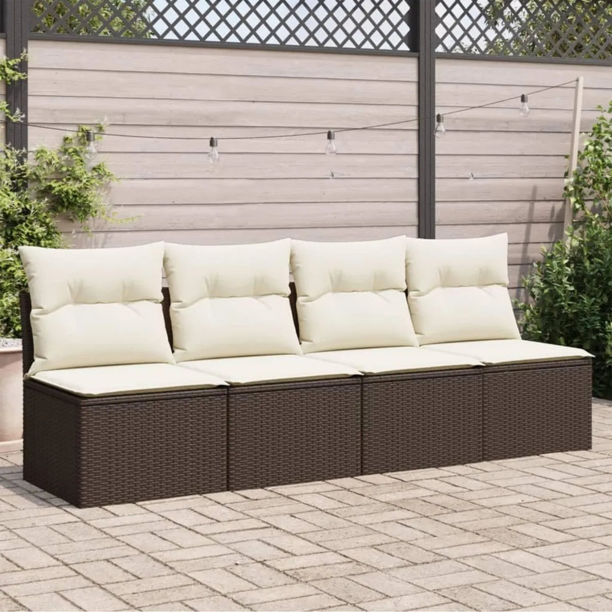 Set Salotto da Giardino in Polyrattan Marrone a 4 Posti con Cuscini