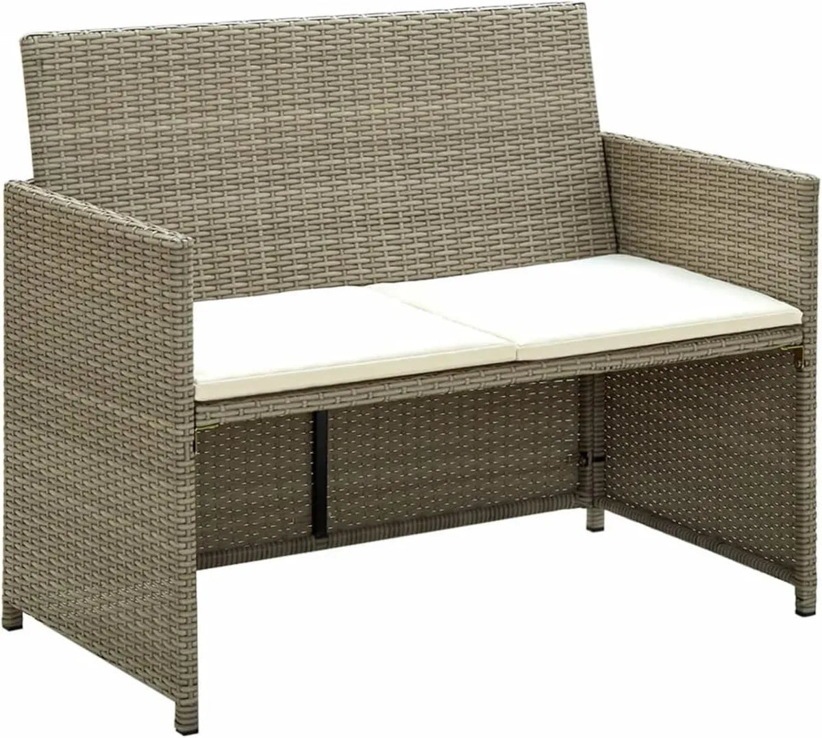 Divano a 2 Posti da Giardino in Polyrattan Beige con Cuscini
