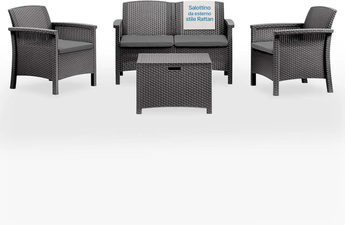 Set da Giardino in Polipropilene Impermeabile Stile Rattan