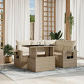 Set Divano da Giardino 5 Pezzi in Polyrattan con Cuscini Beige