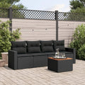 Set da Giardino in Rattan Nero 5 Pezzi con Cuscini Comodi