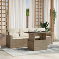 Set Divano da Giardino in Polyrattan a 5 Posti con Cuscini Beige
