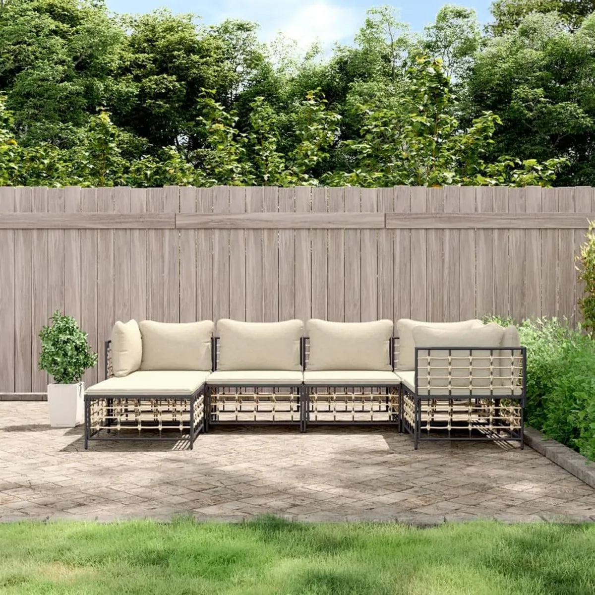 Set Salotto da Giardino in Polyrattan Antracite con Cuscini