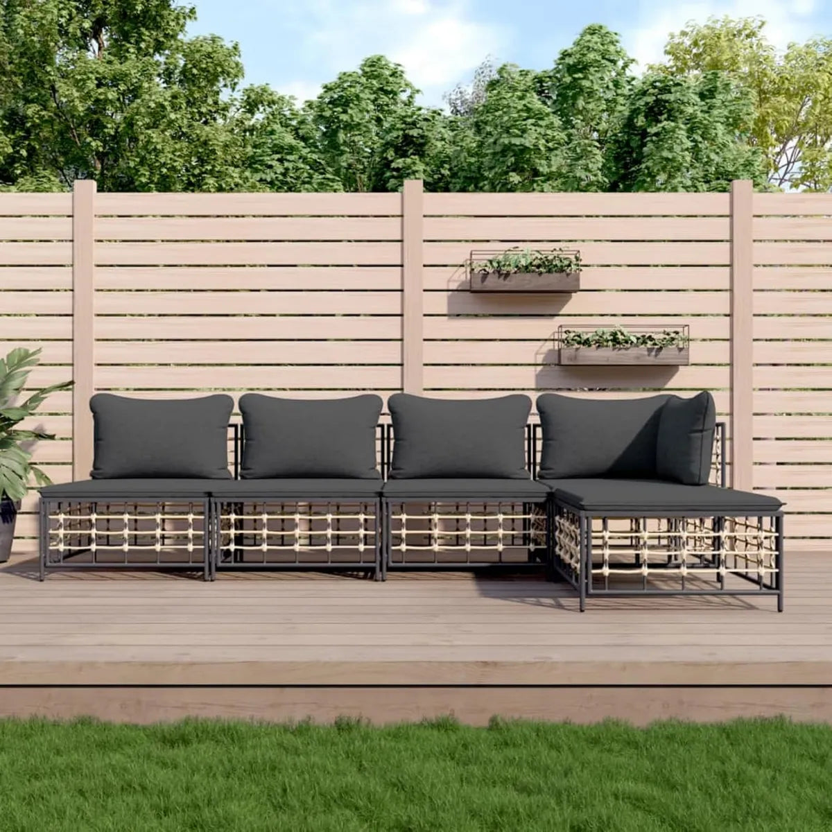 Set Salotto da Giardino in Polyrattan Antracite con Cuscini