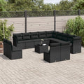 Set Divani da Giardino Brokky 14 pezzi in Polyrattan Nero con Cuscini
