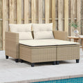 Set Salotto da Giardino in Polyrattan Beige con Divano Modulabile e Sgabelli