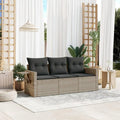 Set Divano da Giardino 3 Pezzi in Rattan Sintetico con Cuscini Grigio Chiaro