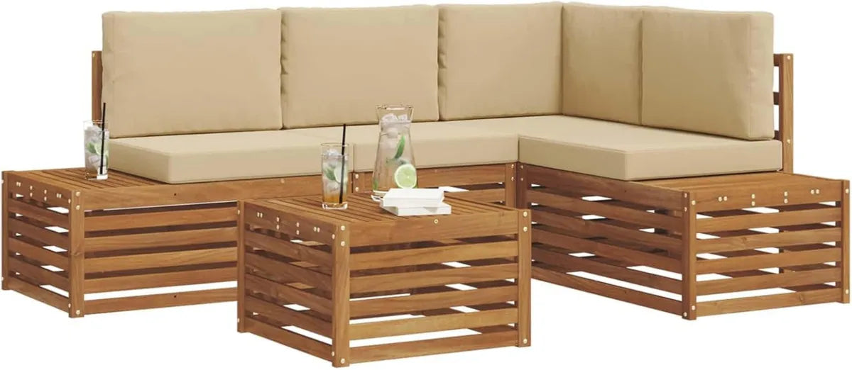 Set Divani da Esterno in Rattan Naturale e Beige 59x59x37 cm