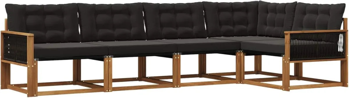 Set Divani da Giardino 5 Pezzi con Cuscini Naturale e Nero