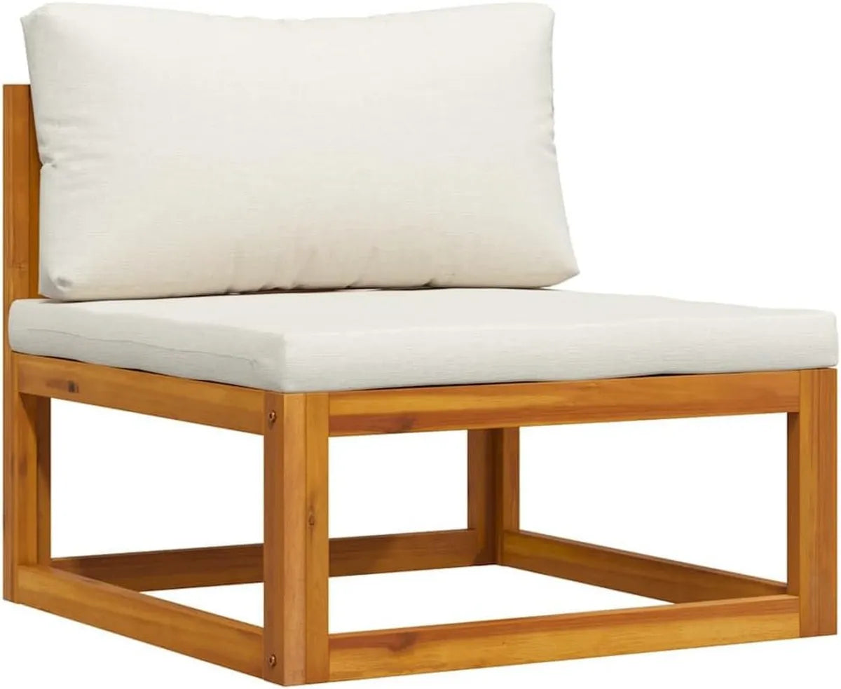 Divano modulare da esterno in acacia con cuscini crema