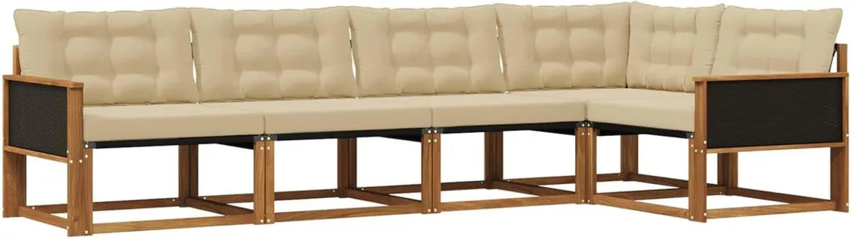 Set Divano da Giardino 5 pz con Cuscini Naturali e Beige, Mobili Esterni Moderni