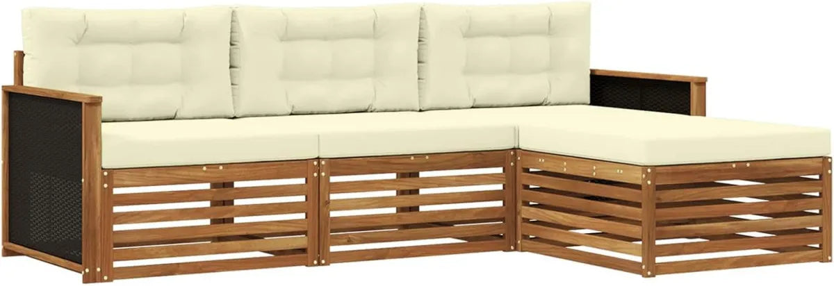 Set Divani da Giardino 4 Pezzi in Poliestere Crema e Naturale