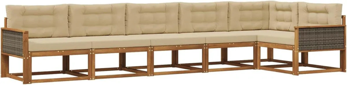 Set Divani Esterni in Acacia con Cuscini Beige, 6 Pezzi
