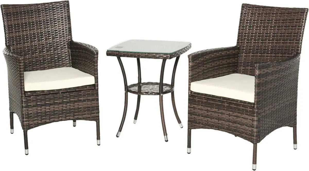Set Arredi Giardino in Rattan Outsunny con Tavolo e Sedie Marroni