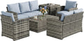 Set Mobili da Giardino Rattan 6 Pezzi, Salotto Esterno 7 Posti con Tavoli e Cuscini Lavabili, Struttura in Acciaio, Grigio