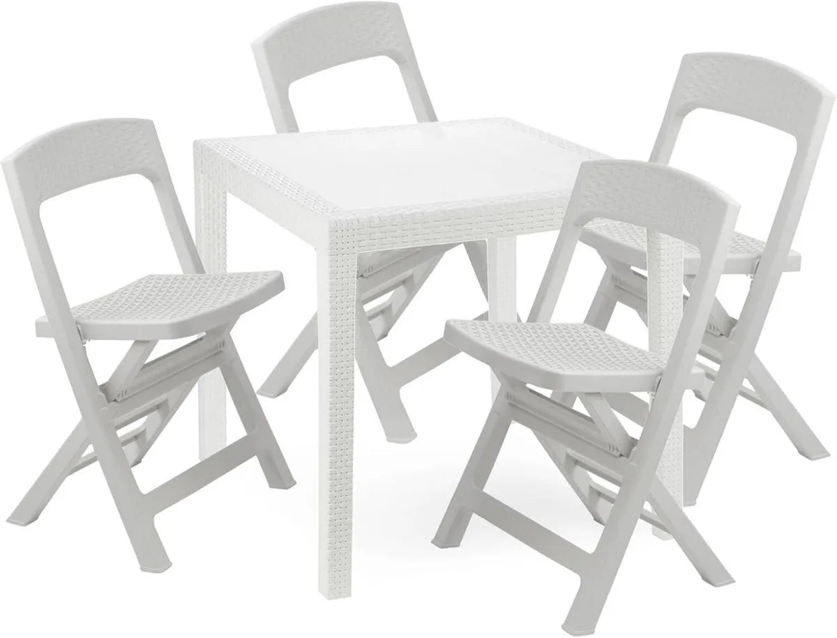 Set da Giardino Falconara: Tavolo e 2 Sedie Pieghevoli, Uso Interno o Esterno, Made in Italy, Colore Bianco