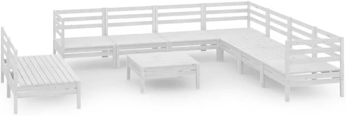 Set Arredamento Giardino 10 Pezzi in Pino Massiccio Bianco