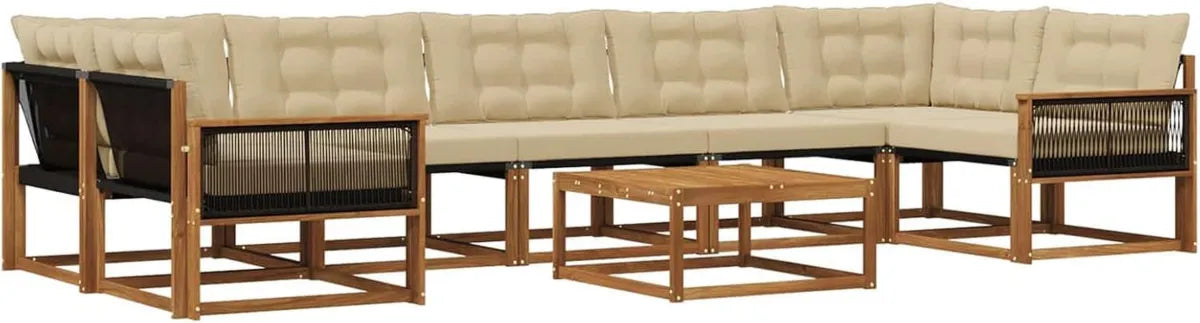 Set Divani da Giardino 8 Pezzi con Cuscini, Naturale e Beige, Mobili da Esterno Moderni e Resistenti