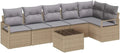 Set Divano da Giardino 7 Pezzi in Polyrattan Beige con Cuscini, Modulare e Resistente ai Raggi UV