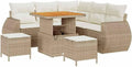 Set Divano da Giardino 8 Pezzi in Polyrattan Beige, Mobili da Esterno Modulari in Rattan, Divano in Legno di Acacia, Lounge Elegante e Resistente ai Raggi Solari