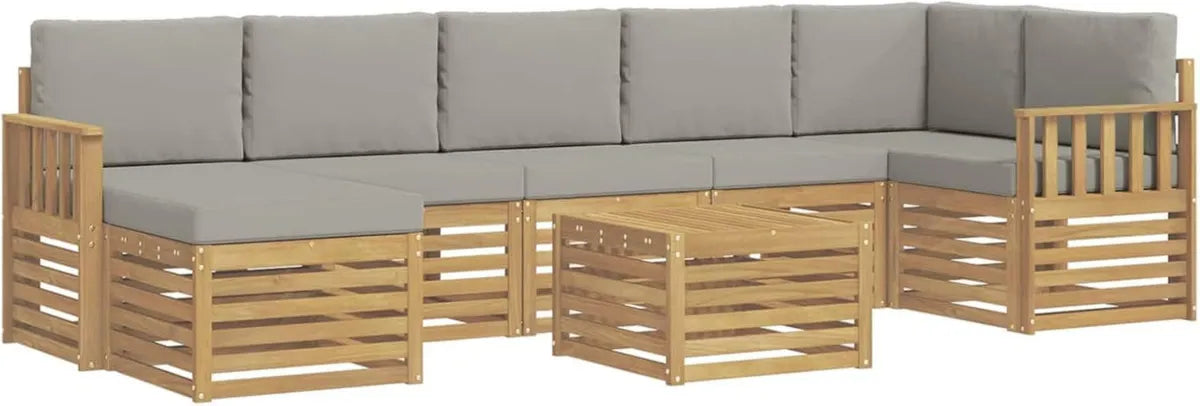 Set Divani da Esterno 7 Pezzi Bianco e Grigio, Mobili Moderni e Confortevoli per Terrazza