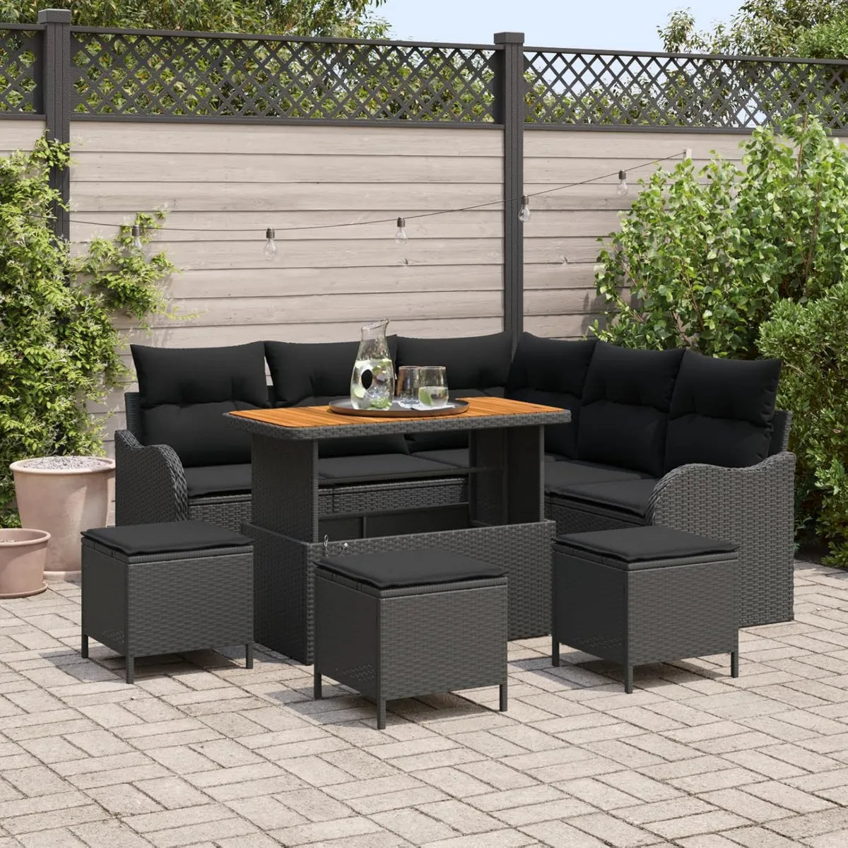 Divano da Giardino in Rattan Sintetico Nero con Acciaio, Resistente alle Intemperie e UV, Cuscini di Lusso e Spazio di Archiviazione