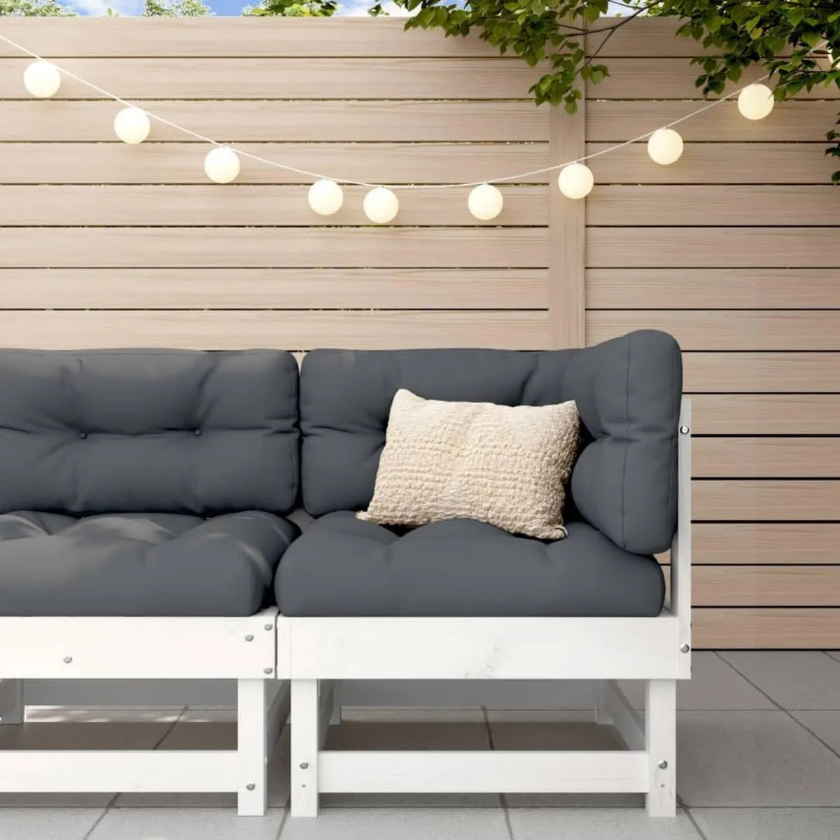 Set Divano Angolare da Giardino in Legno Bianco di Lusso