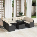 Set da giardino modulare con divani in polyrattan nero e telaio in acciaio, resistente alle intemperie