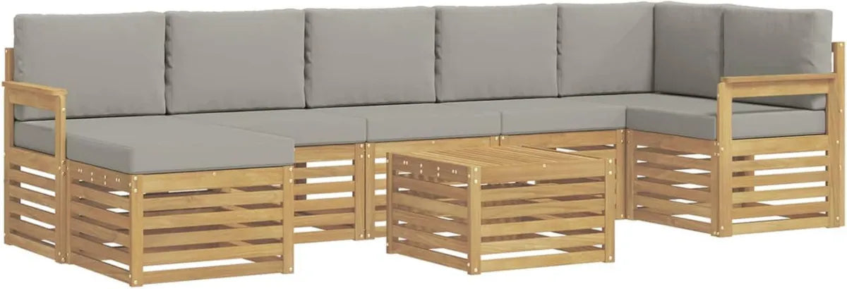 Set Divano da Giardino 7 Pezzi Bianco e Grigio Chiaro in Poliestere, Moderna Lounge Esterna Resistente
