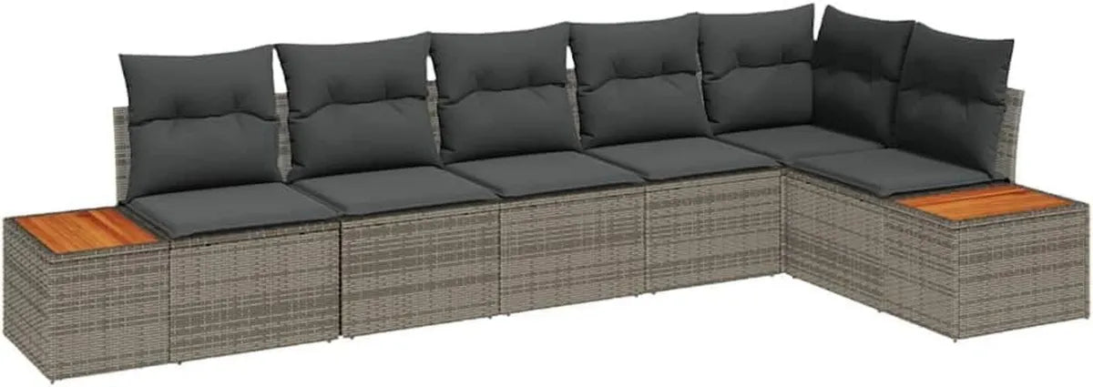 Set Salotto da Esterno in Polyrattan e Acacia, Divano Modulare Grigio con Cuscini, Arredo Giardino Moderno e Resistente
