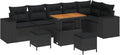 Set Salotto da Giardino 9 Pezzi in Polyrattan Nero con Cuscini