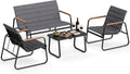 Set da Giardino 4 Pezzi in Metallo con Cuscini e Tavolo in Vetro Temperato