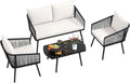 Set Mobili da Giardino in PE Intrecciato, Divano con Tavolino in Vetro e Poltrone, Completo con Cuscini per Esterni