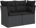 Divano da Giardino 2 Posti in Polyrattan Nero con Cuscini