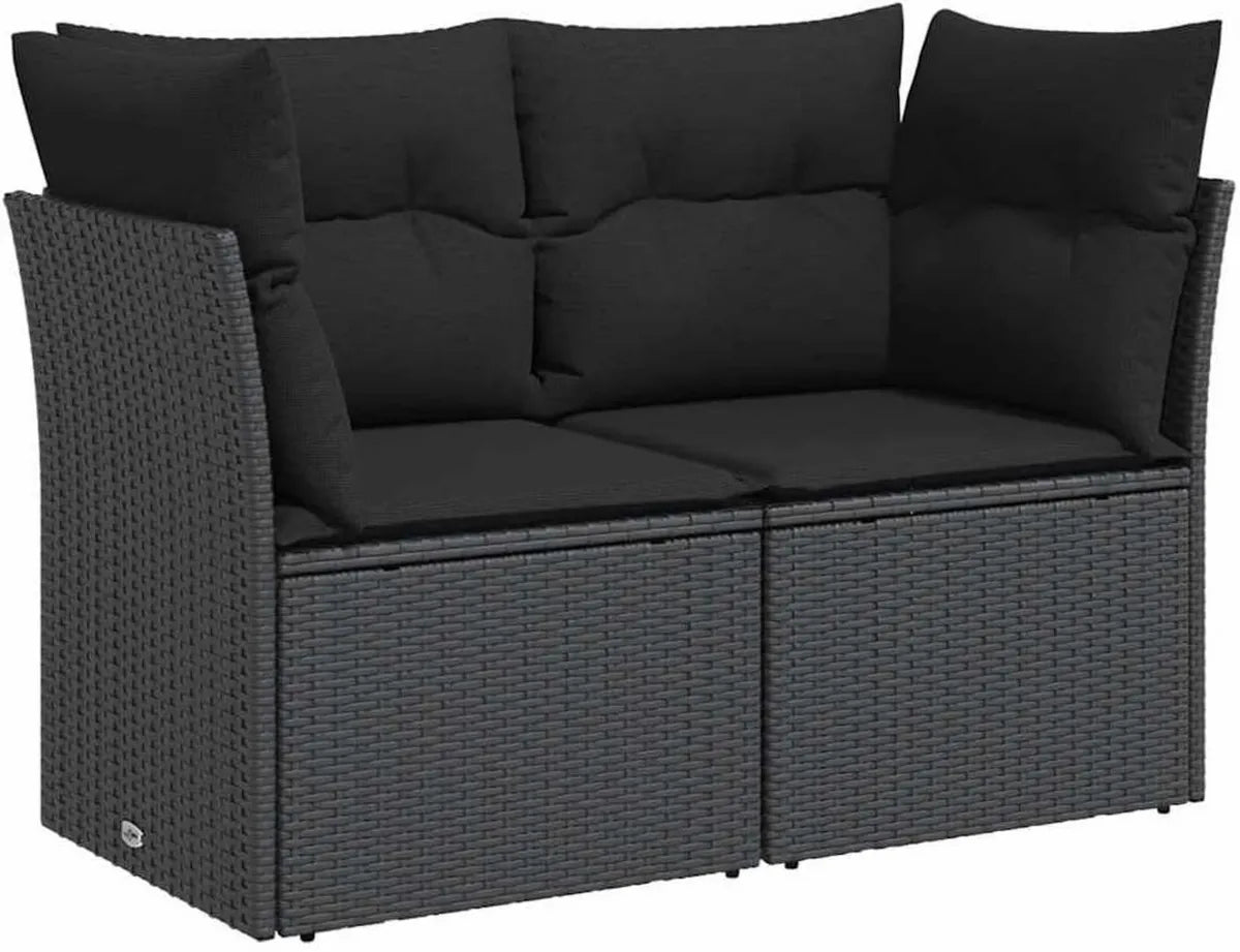 Divano da Giardino 2 Posti in Polyrattan Nero con Cuscini