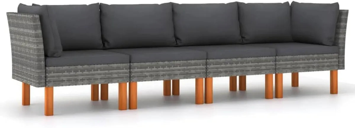 Set Divano da Giardino in Polyrattan Grigio con Cuscini