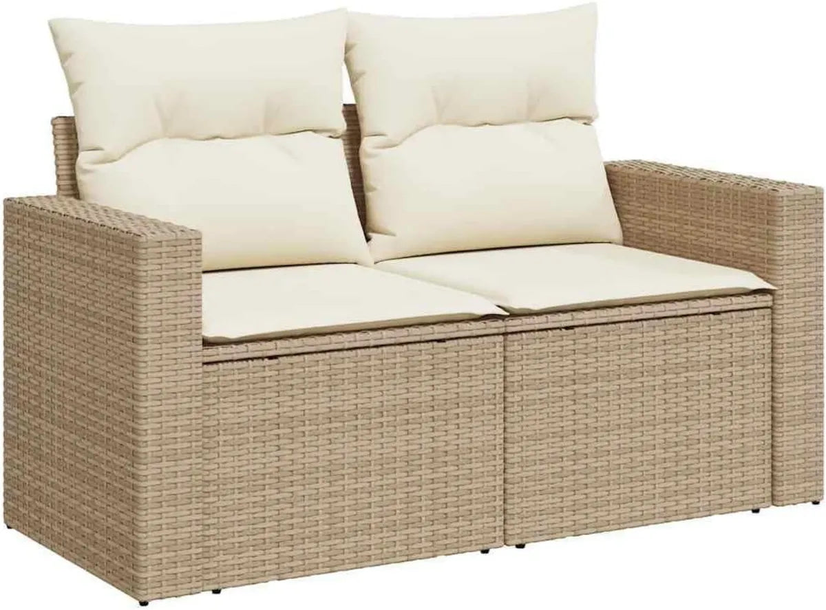 Divano da Giardino a 2 Posti in Polyrattan Beige con Cuscini
