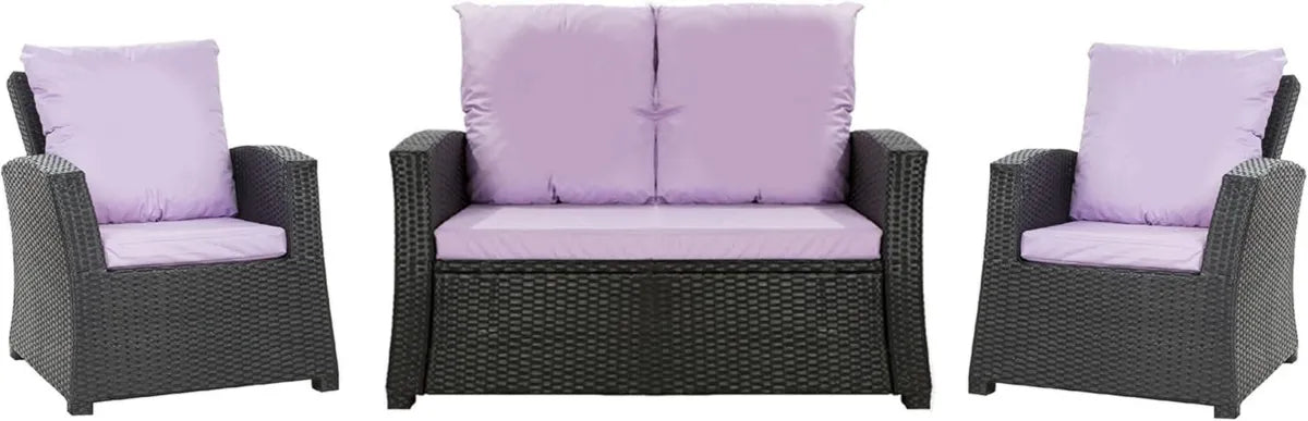 Set Cuscini in Rattan per Giardino 4-5 Posti - Divano, Sedia a Dondolo, Salotto Interni ed Esterni, Poliestere Impermeabile (Viola Chiaro, 110x60x50 / 2x 50x56)