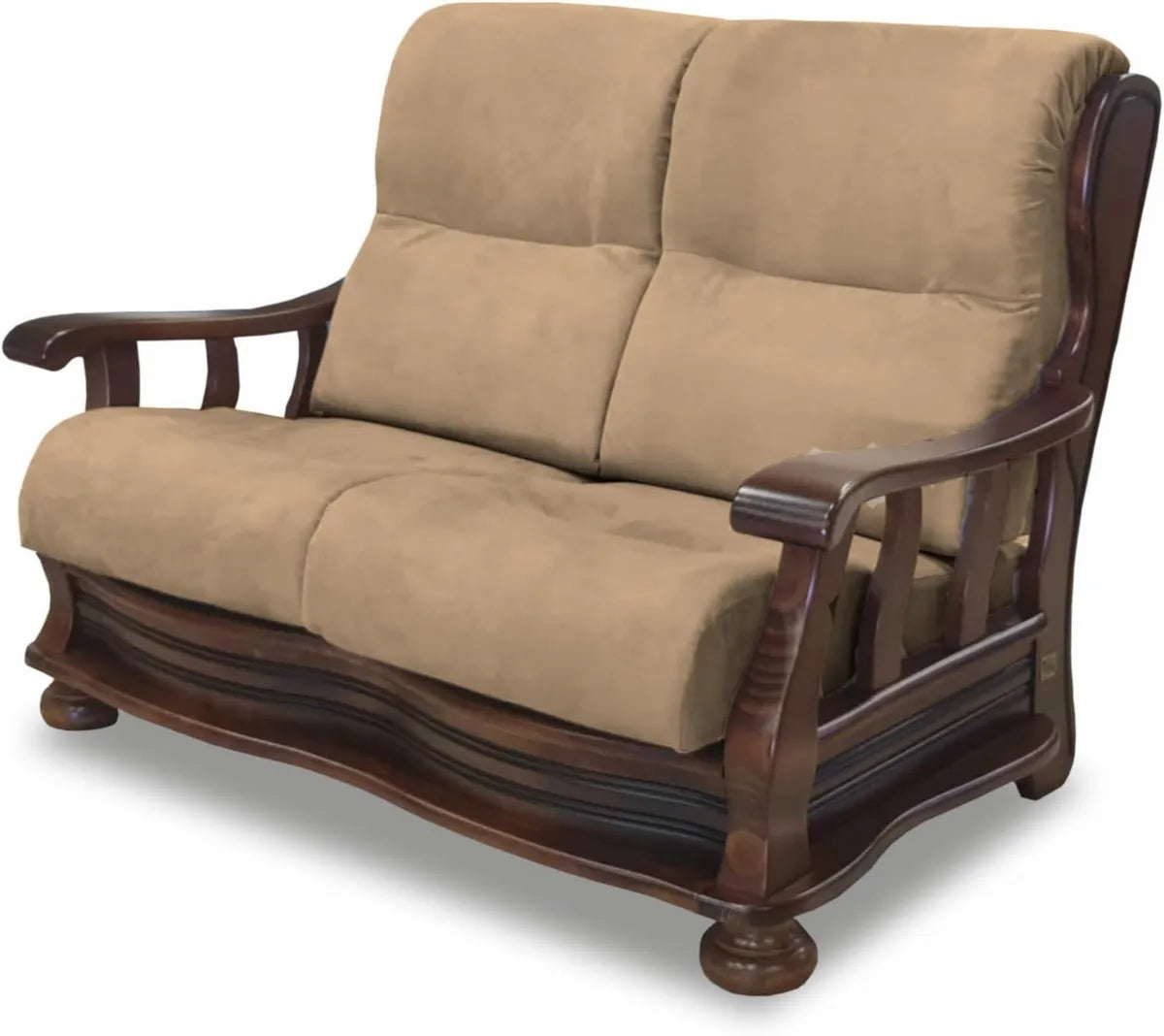 Divano PAVAROTTI in Legno di Faggio Massello, Colore Arte Povera, 2 Posti, Tessuto Acacia Beige Scuro