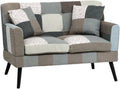 Divano KETTY in Tessuto Patchwork Elegant con Braccioli in Legno, 2 Posti
