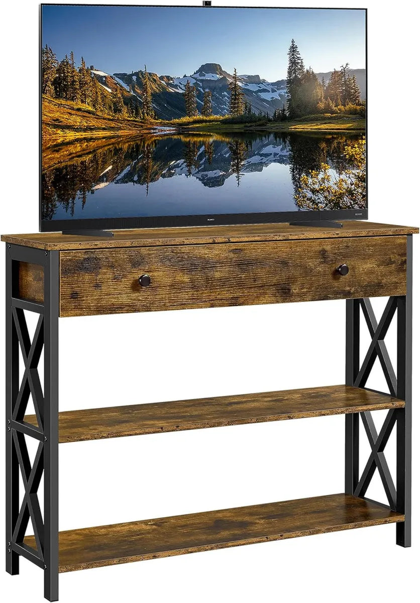 Consolle Vintage in Legno e Metallo con Cassetti e Ripiani per Ingresso