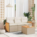 Set Salotto da Giardino 4 Pezzi con Cuscini Beige in Rattan Sintetico