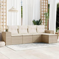 Set Salotto da Giardino 5 Pezzi in Polyrattan Beige con Cuscini