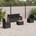 Set Divano da Giardino in Polyrattan Nero con Cuscini, 6 Pezzi