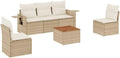 Set da Giardino in Polyrattan Beige 6 Pezzi con Cuscini