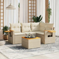 Set Salotto da Giardino 5 Pezzi in Polyrattan con Cuscini Beige