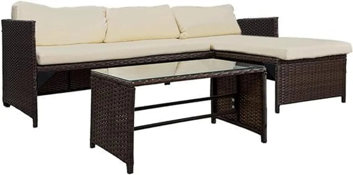 Set Divano da Giardino con Tavolo in Vetro e Cuscini