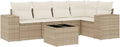 Set Divano da Giardino Modulare in Rattan Beige con Tavolo in Vetro e Contenitore, Federe Rimovibili, 6 Pezzi