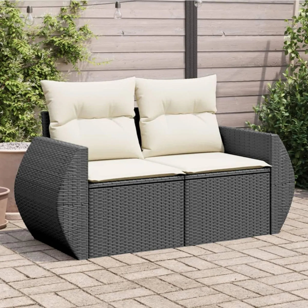 Divano da Giardino 2 Posti in Rattan Sintetico con Cuscino
